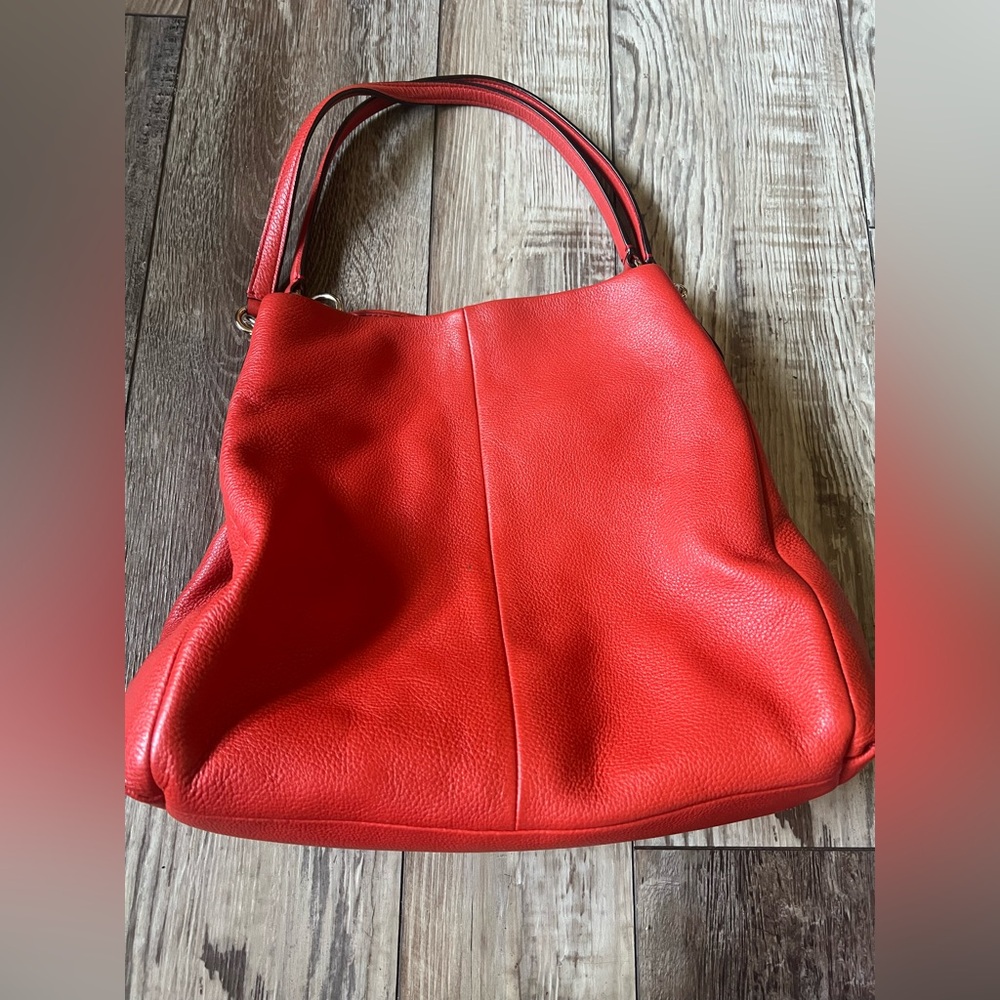 COACH Madison Phoebe Tumbled Cardinal Red Leather 3 Section Shoulder Bag